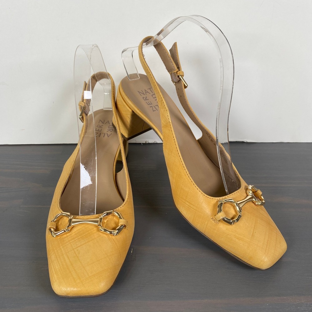 Naturalizer Keeley Slingback Block Heels Women Size 8W Yellow Leather Square Toe - Picture 2 of 11
